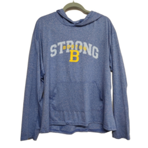 Boston Strong long sleeve hooded tee kangaroo pouch lightweight yellow and blue